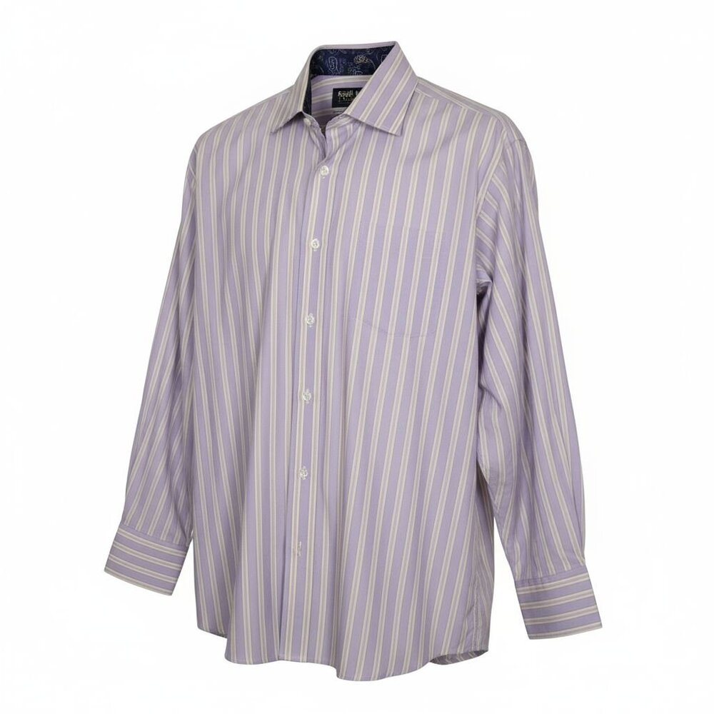 English Laundry Men’s 17.5 34/35 Lavender Stripe Dress Shirt 100% Cotton Button